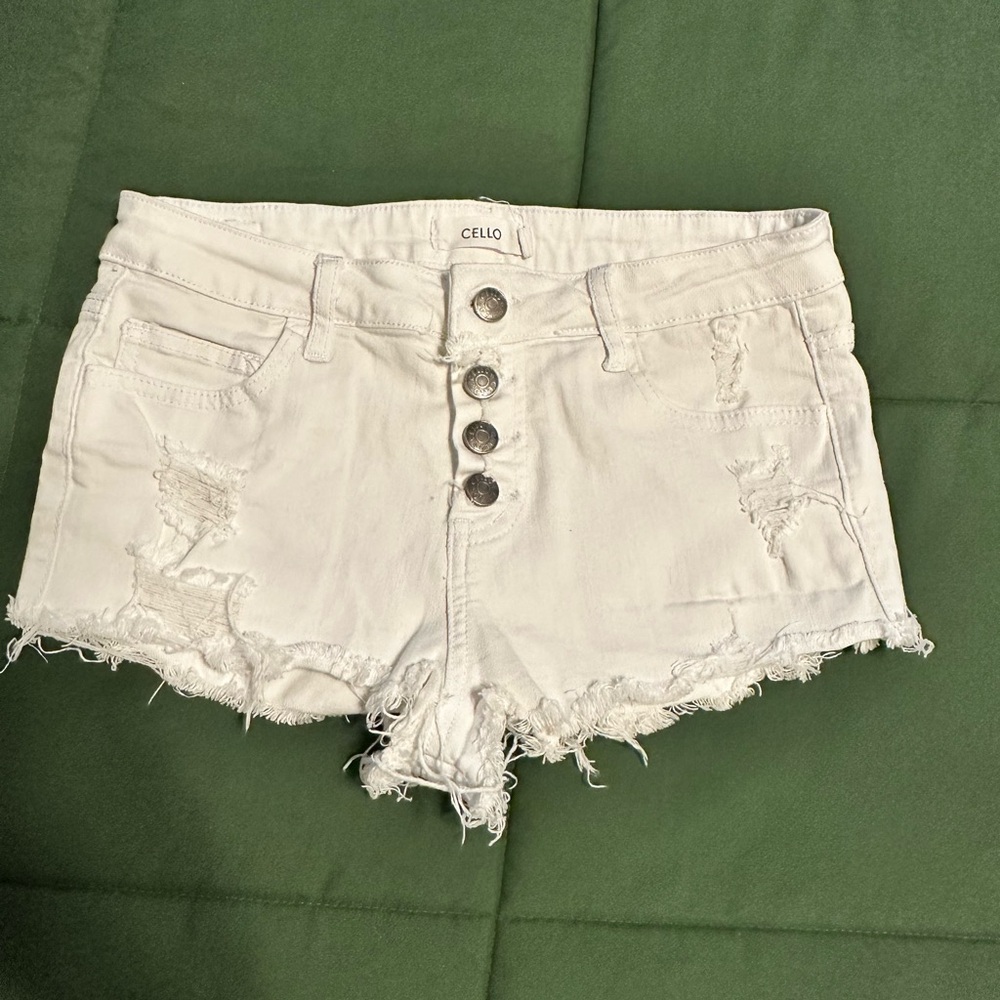 Cello Women's Cream Distressed cheeky Jean Shorts